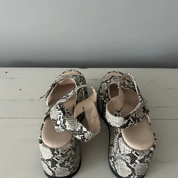Snake Print Wedge Sandals - Picture 3 of 3